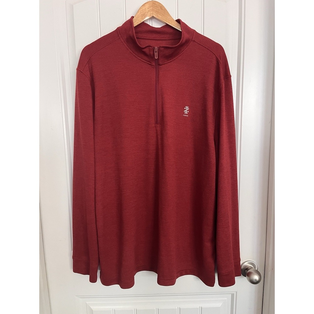 IZOD Golf Mens XXL Full Zip Burgundy Textured Stretch Long Sleeve Pullover